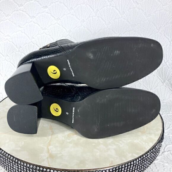 Antonio de Faria Ankle Boot Womens Size 9 Black Camila Snake Skin Chunky Heels - Picture 11 of 13